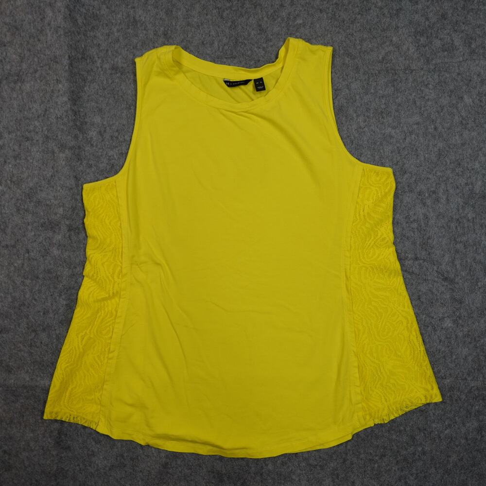 H by Halston Top Womens Extra Large Tank Crew Neck Yellow Lace Panel Casual Knit
